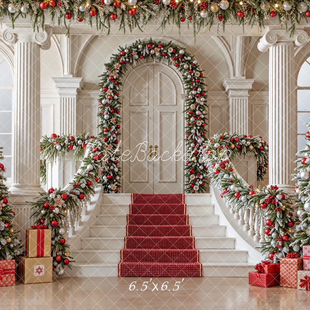 Kate Christmas Cascading Stairs Trees Backdrop Designed by Emetselch