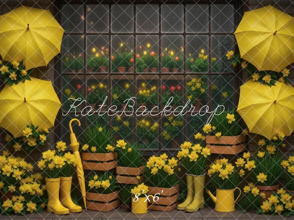 Kate Yellow Umbrellas Daffodils Window Backdrop Designed by Mini MakeBelieve