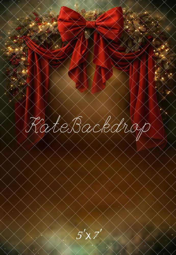 Kate Christmas Red Bow Pine Garland Backdrop Designed by Chain - Kate Backdrop AU