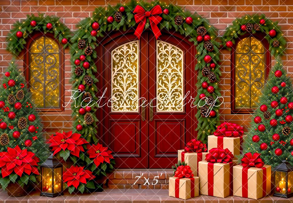 Kate Christmas Red Door Garland Presents Backdrop Designed by Mini MakeBelieve - Kate Backdrop AU