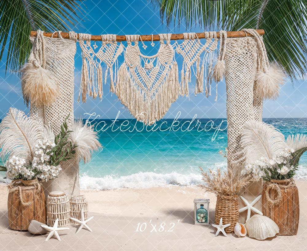 Kate Boho Beach Macrame Starfish Shells Backdrop Designed by Emetselch - Kate Backdrop AU