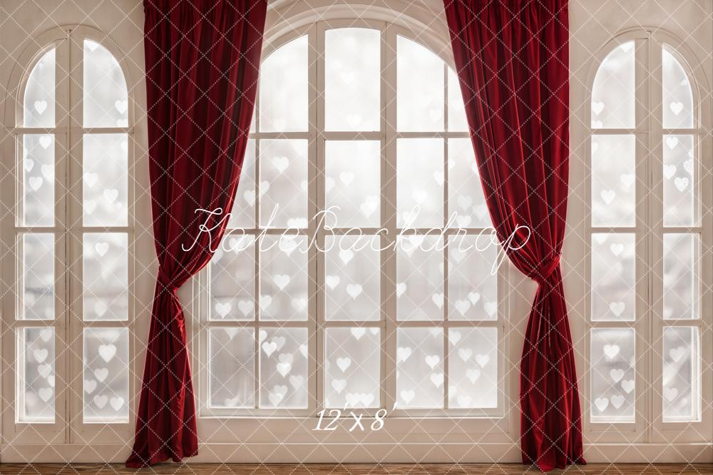 Kate Red Curtains Arched Window Hearts Backdrop Designed by Chain