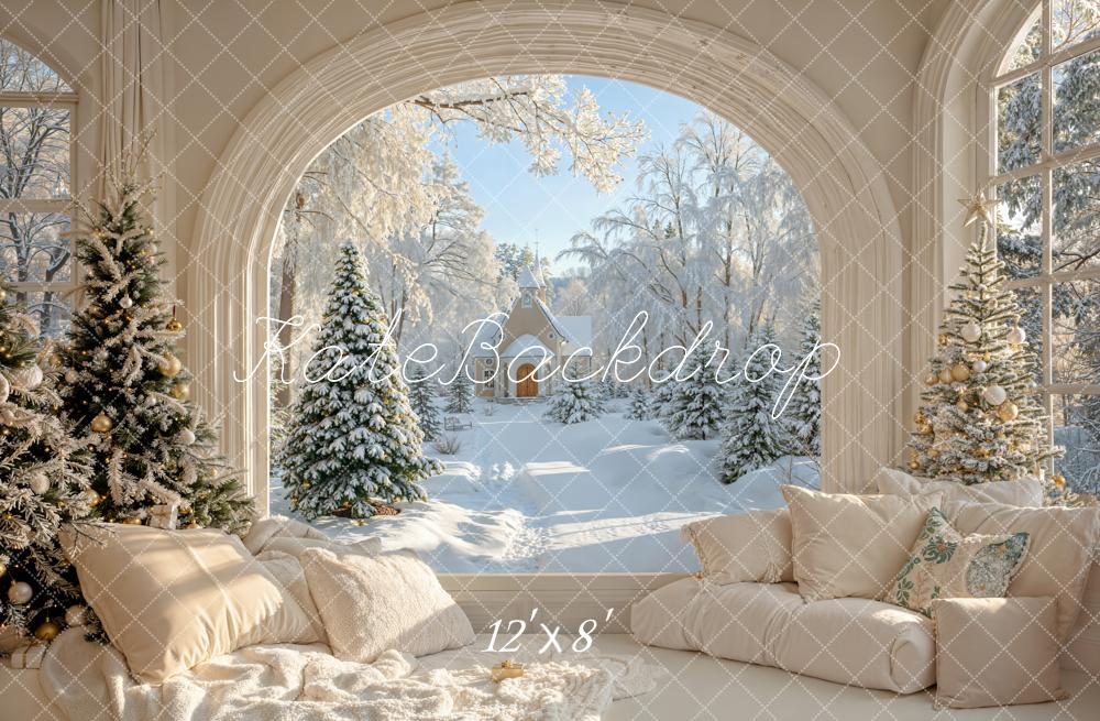 Kate Christmas Snowy Sofa Winter Fleece Backdrop Designed by Emetselch - Kate Backdrop AU