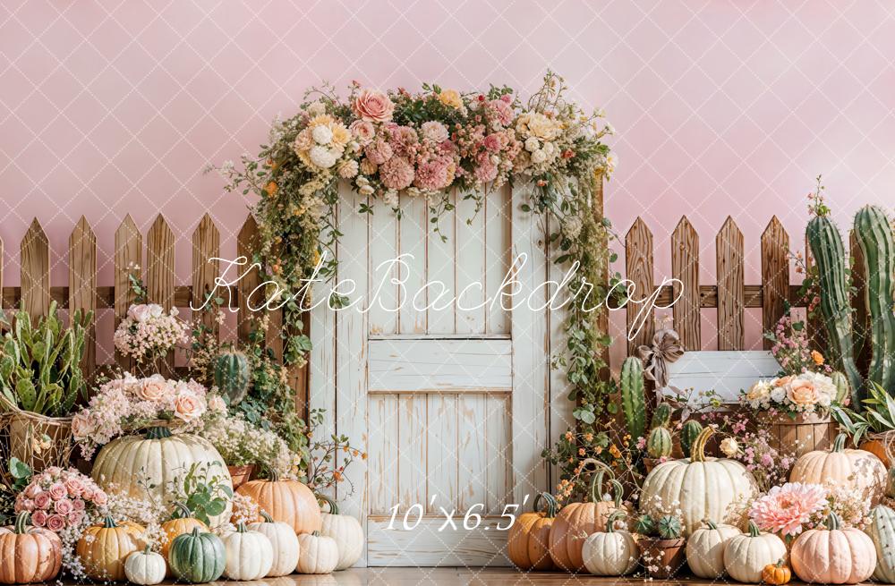 Kate Autumn Pumpkins Flower Arch Pink Fleece Backdrop Designed by Emetselch - Kate Backdrop AU