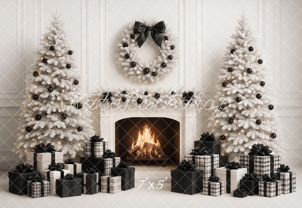 Kate Christmas White Trees Fireplace Backdrop Designed by Ashley Paul - Kate Backdrop AU