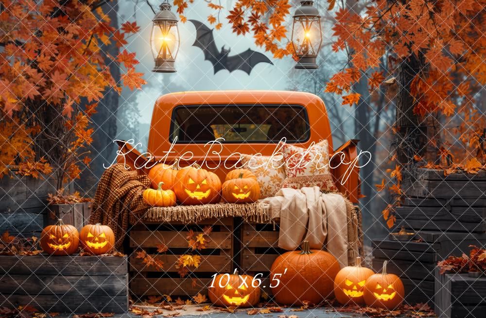 Kate Halloween Truck  Autumn Leaves Fleece Backdrop Designed by Emetselch - Kate Backdrop AU