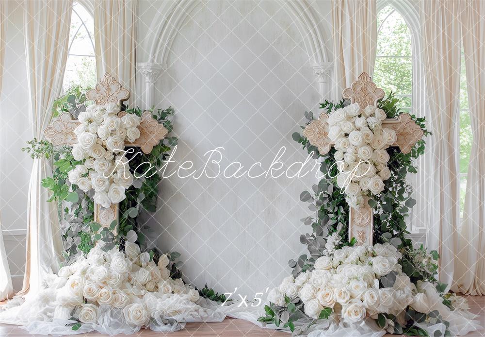 Kate Wedding Cross White Roses Floral Backdrop Designed by Mini MakeBelieve - Kate Backdrop AU