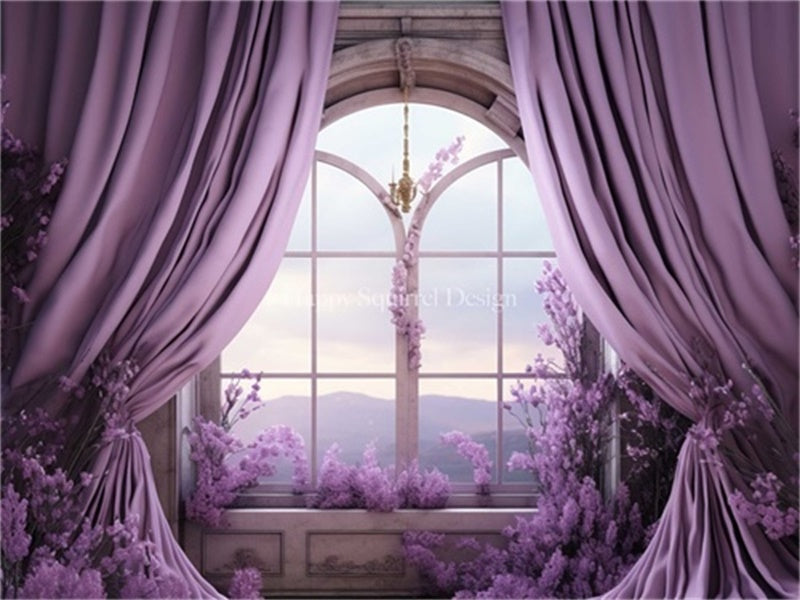 Kate Lavender Curtains Window Floral Backdrop Designed by Happy Squirrel Design - Kate Backdrop AU