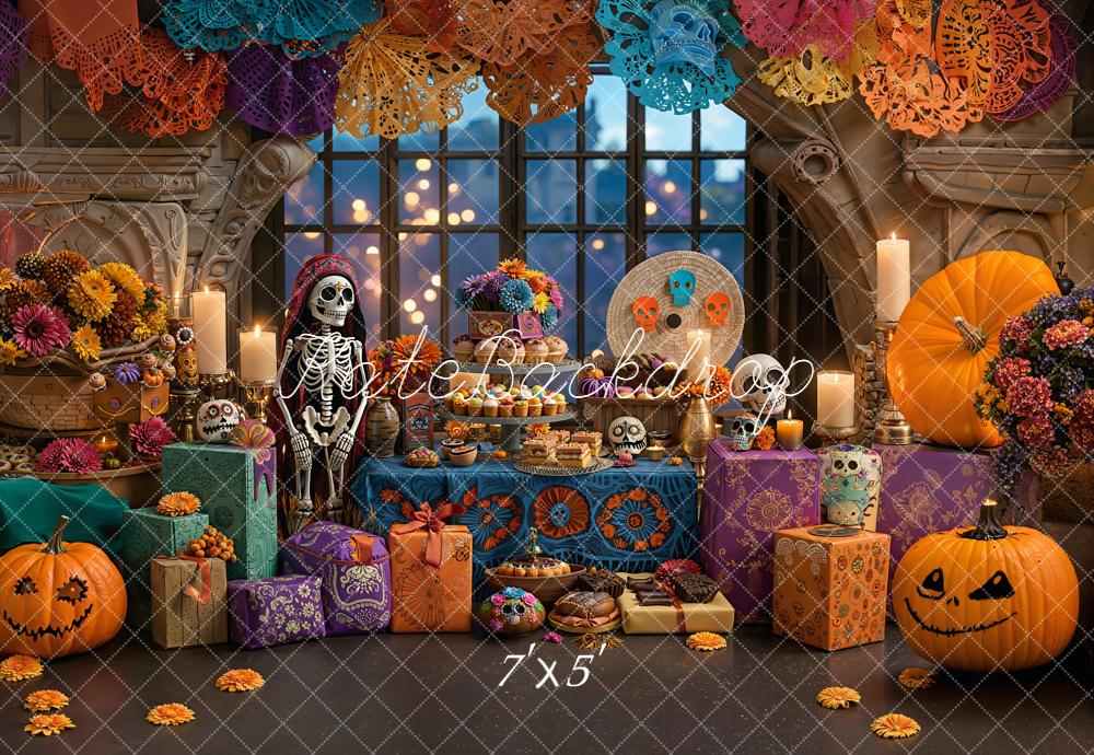 Kate Halloween Day Skeleton Pumpkins Backdrop Designed by Emetselch