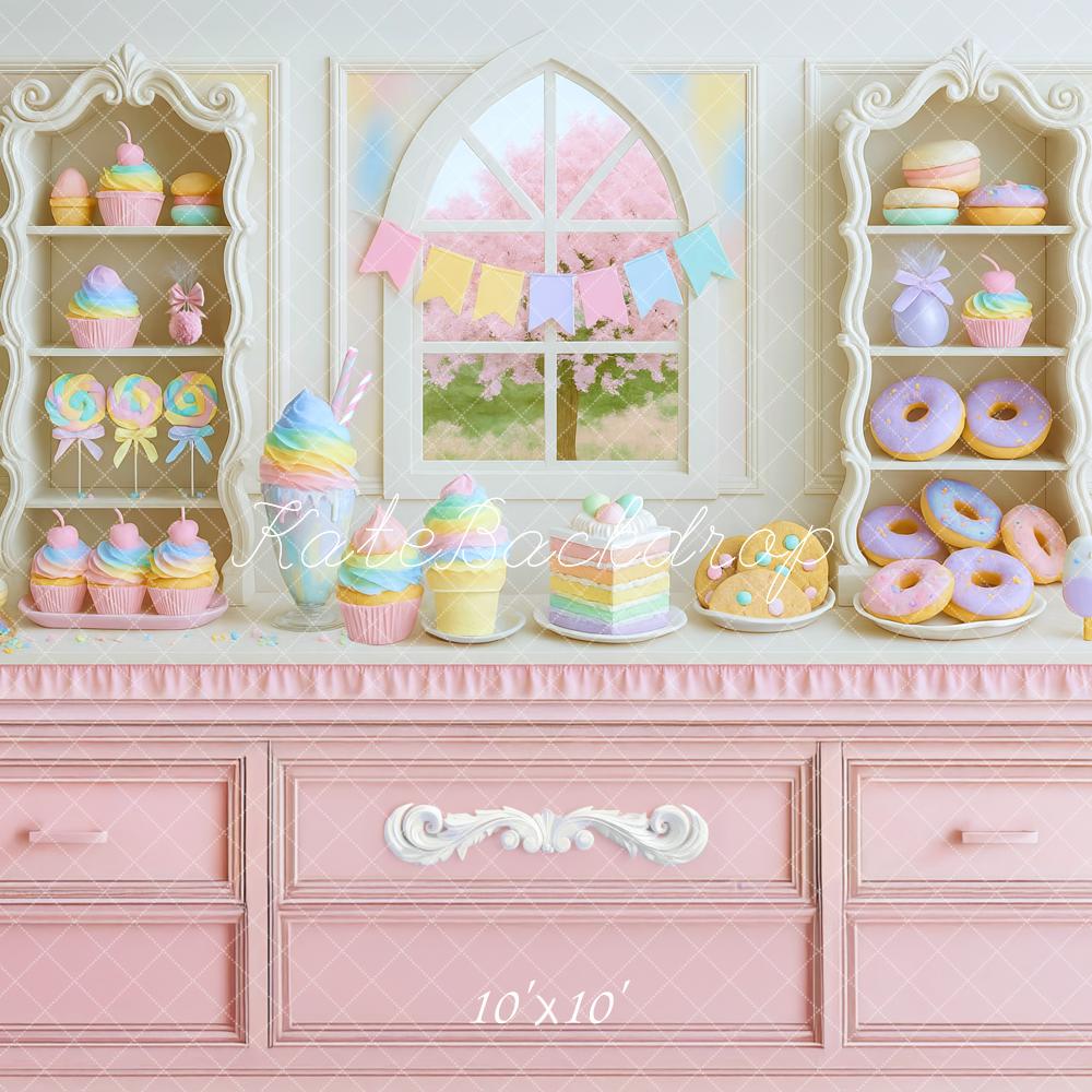 Kate Cake Smash Cupcakes Donuts Pink Cabinet Backdrop Designed by Mini MakeBelieve - Kate Backdrop AU