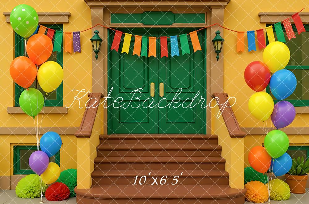 Kate Party Steps Balloons Bunting Colourful Backdrop Designed by Mini MakeBelieve