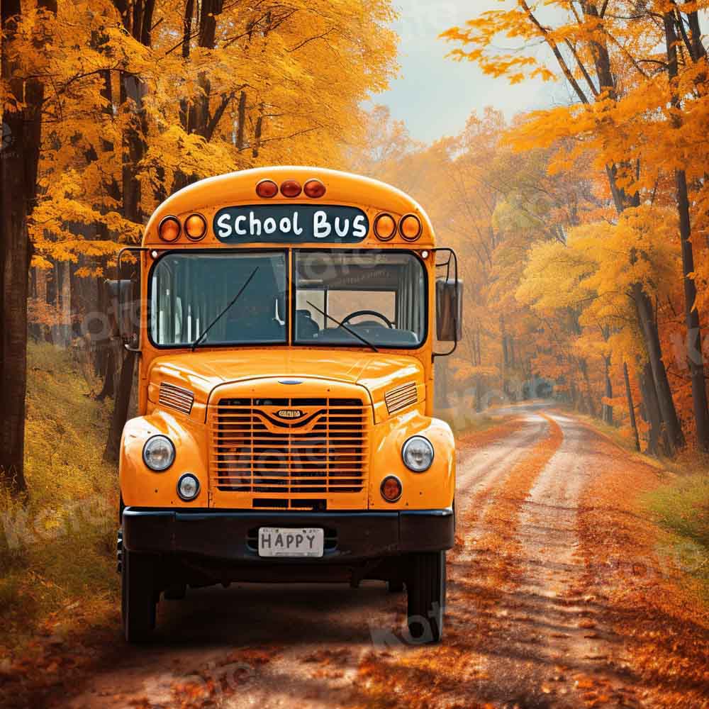 Kate Back to School Bus Autumn Forest Backdrop Designed by Chain - Kate Backdrop AU
