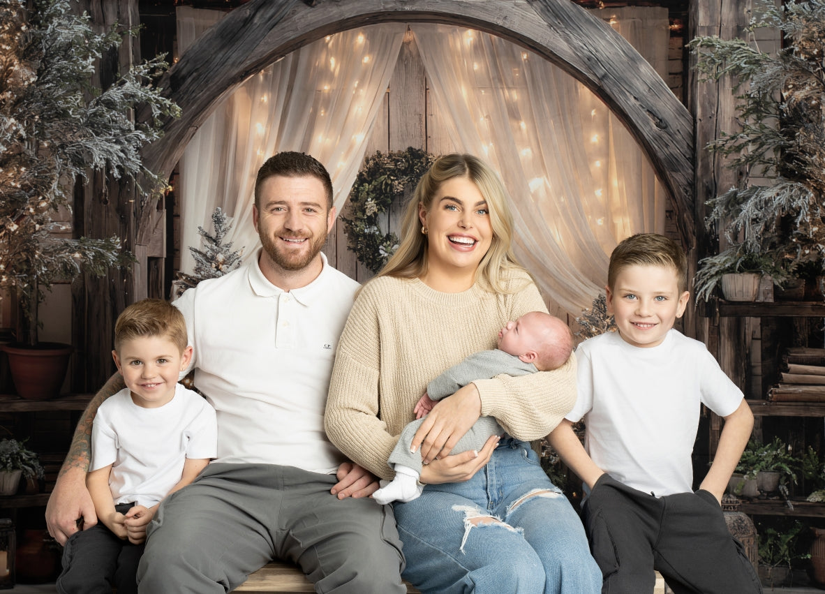 Kate Christmas Rustic Archway Trees Backdrop Designed by Ashley Paul