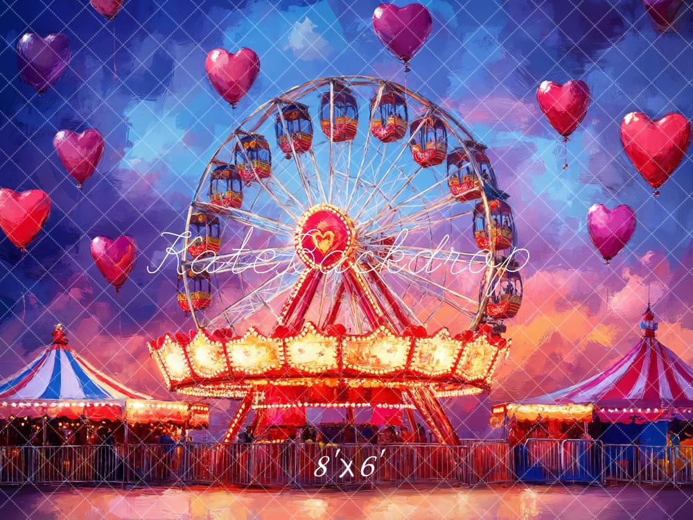 Kate Carnival Ferris Wheel Heart Balloons Fleece Backdrop Designed by Emetselch