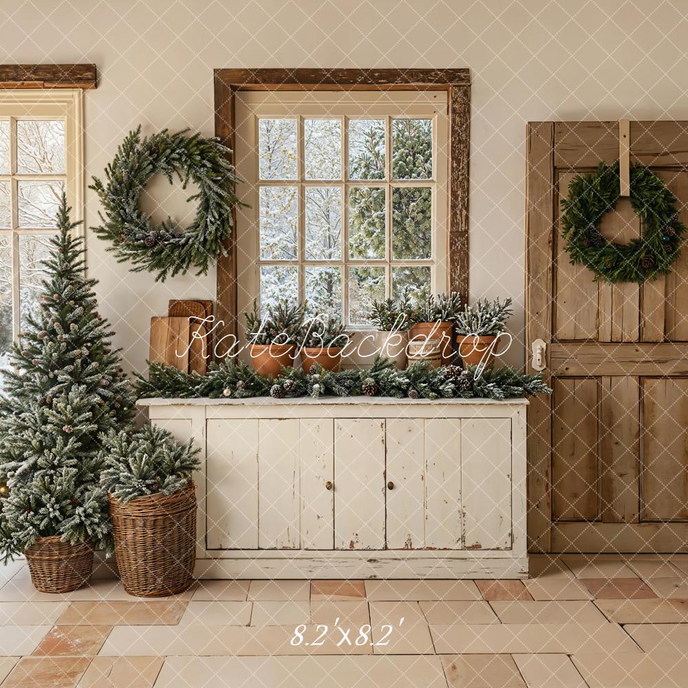 Kate Christmas Rustic Windows Cabinet Backdrop Designed by Chain