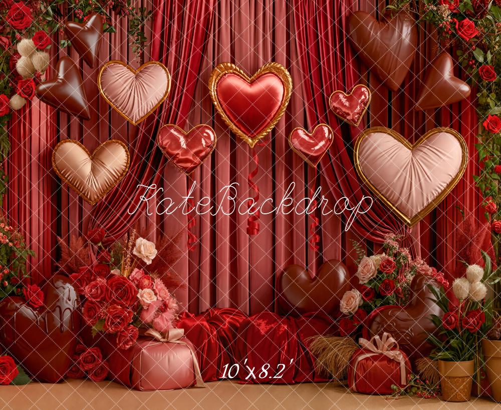 Kate Valentine Heart Balloons Curtains Backdrop Designed by Emetselch
