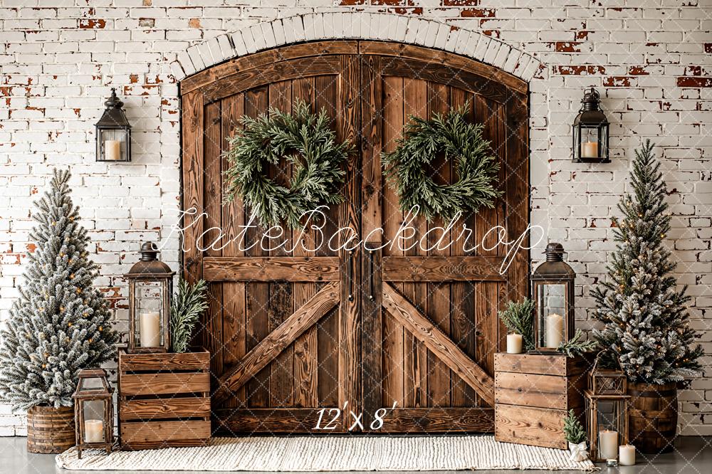 Kate Christmas Wooden Door Fleece Backdrop Designed by Emetselch - Kate Backdrop AU
