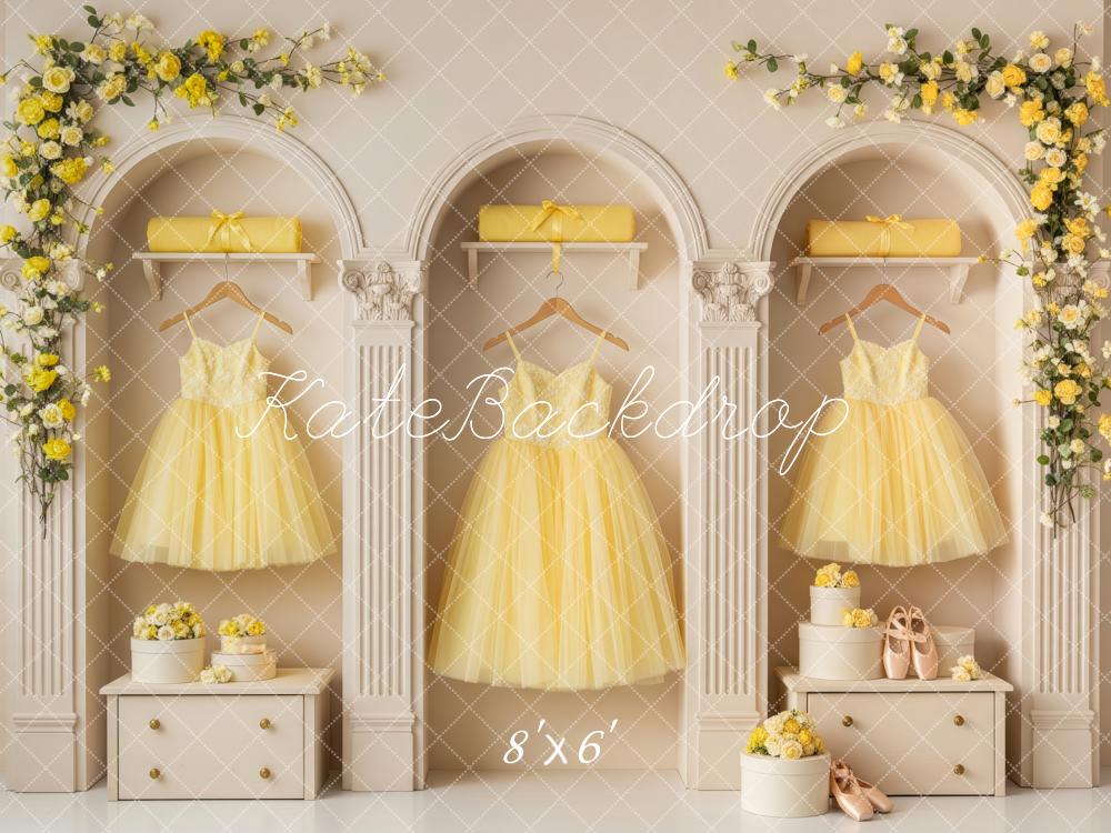 Kate Yellow Dress Arch Flowers Fleece Backdrop Designed by Patty Roberts
