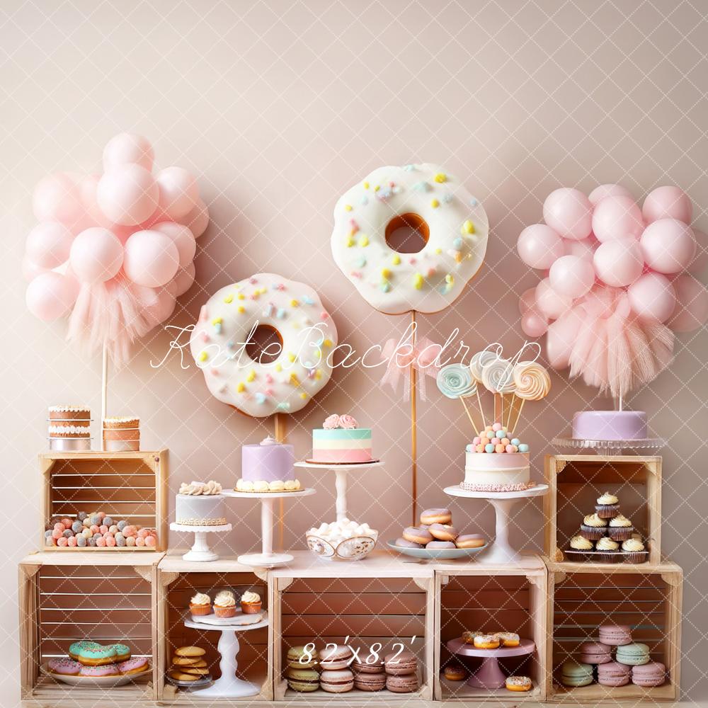Kate Cake Smash Donuts Lollipops Balloons Pastel Backdrop Designed by Mandy Ringe