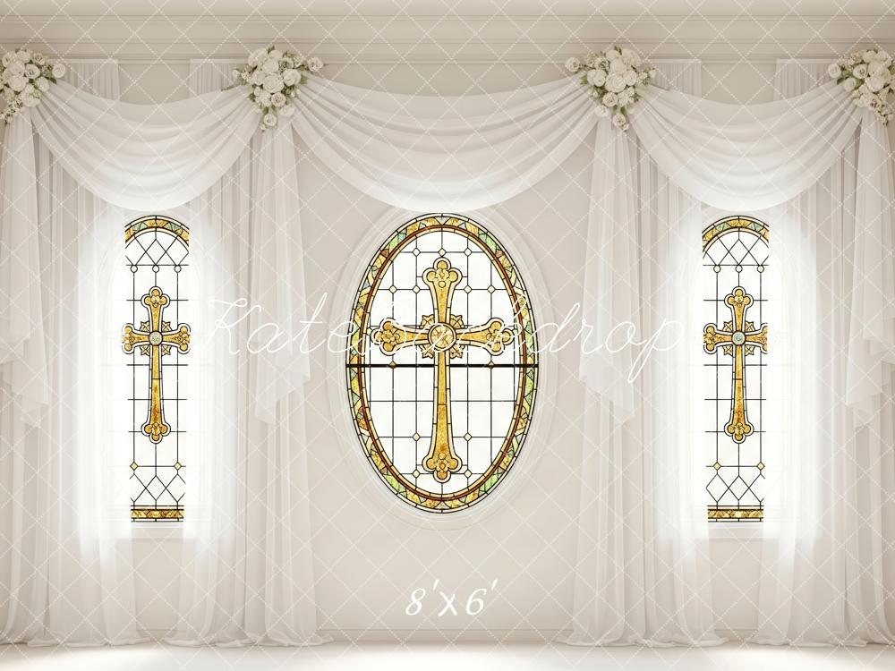 Kate Wedding Stained Glass Cross Fleece Backdrop Designed by Patty Roberts