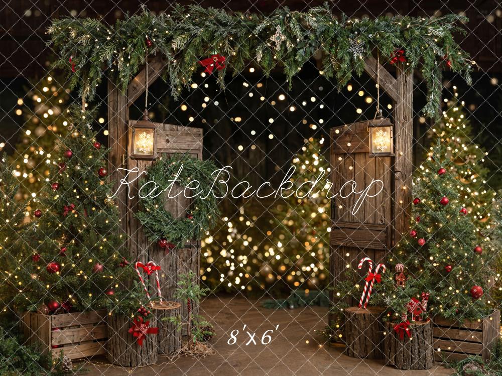 Kate Christmas Wooden Arch Wreath Trees Fleece Backdrop Designed by Emetselch