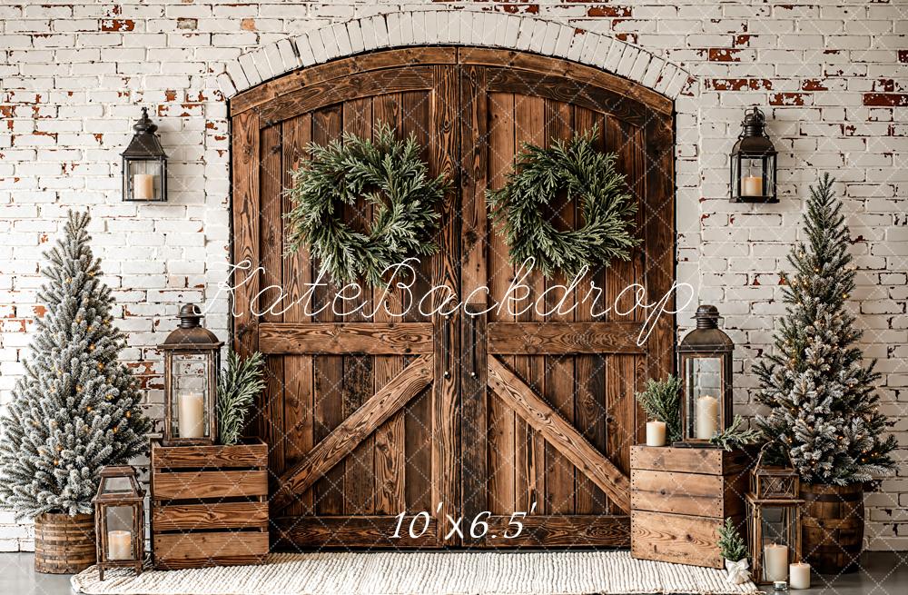 Kate Christmas Wooden Door Fleece Backdrop Designed by Emetselch - Kate Backdrop AU