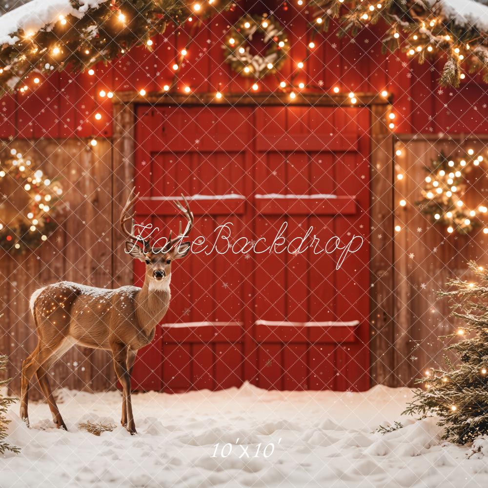 Kate Christmas Deer Red Barn Backdrop Designed by Emetselch - Kate Backdrop AU