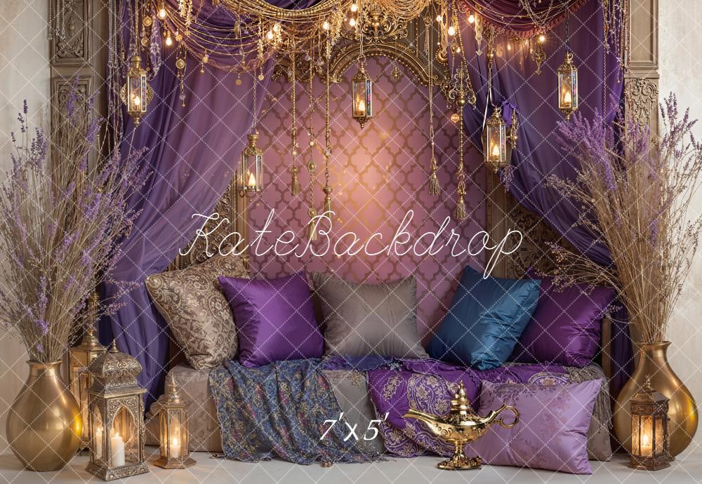 Kate Arabian Nights Purple Backdrop Curtains Lanterns Cushions Designed by Emetselch - Kate Backdrop AU