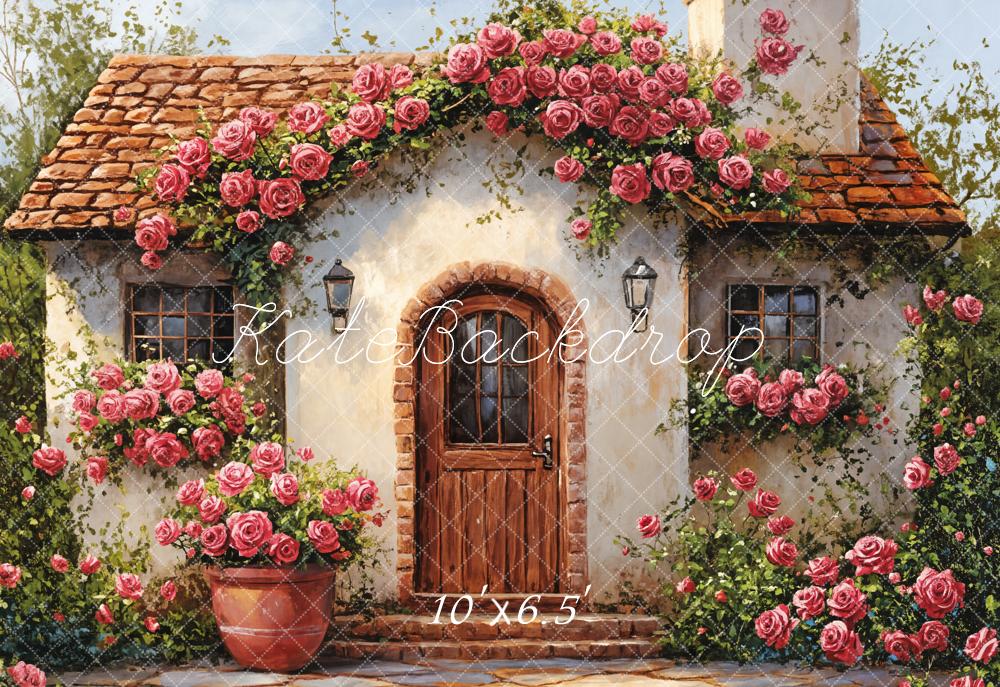 Kate Cottage Roses House Fleece Backdrop Designed by Emetselch