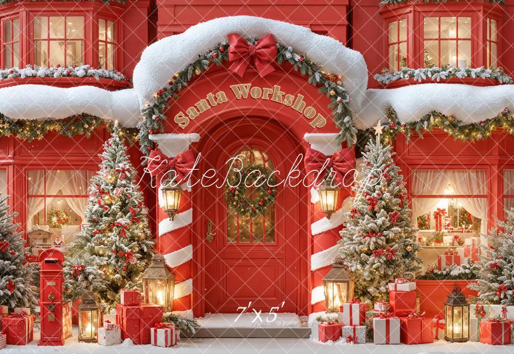Kate Christmas Santa Workshop Snow Trees Backdrop Designed by Emetselch