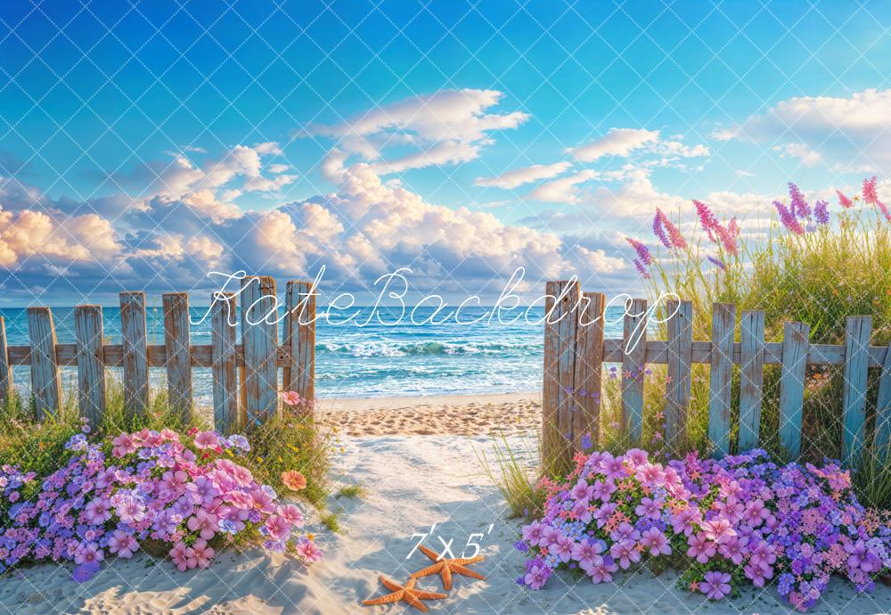 Kate Summer Beach Fence Flowers Backdrop Designed by Emetselch - Kate Backdrop AU