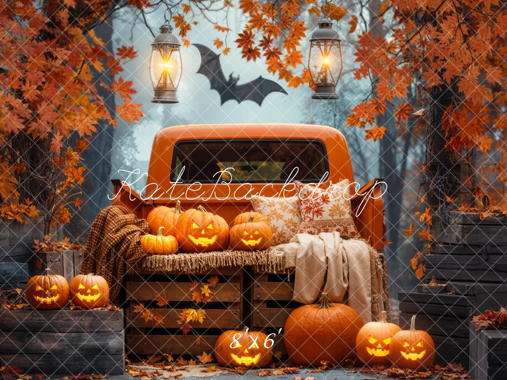 Kate Halloween Truck  Autumn Leaves Fleece Backdrop Designed by Emetselch - Kate Backdrop AU