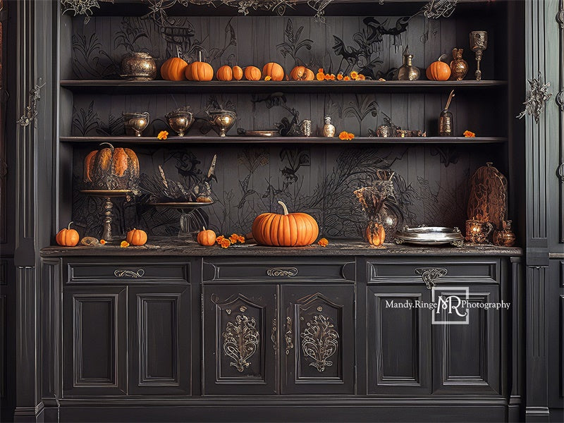 Kate Halloween Pumpkin Dark Cabinet Backdrop Designed by Mandy Ringe - Kate Backdrop AU
