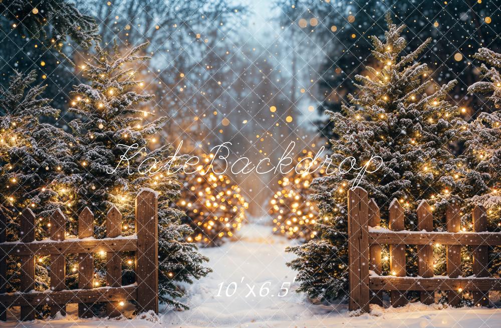 Kate Christmas Snowy Trees Lights Backdrop Designed by Emetselch - Kate Backdrop AU