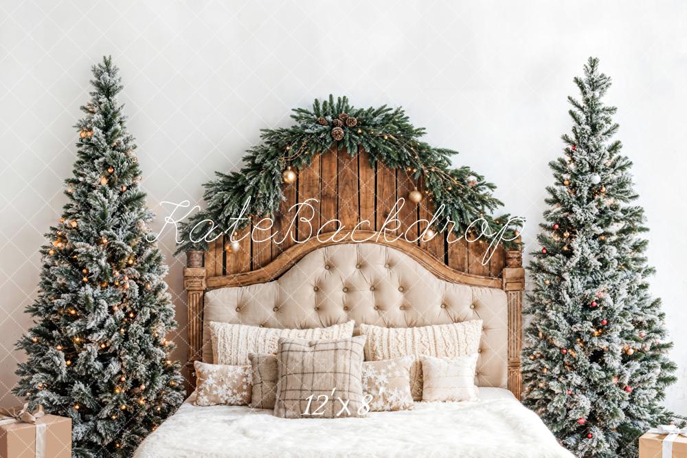 Kate Christmas Headboard Snowy Trees Fleece Backdrop Designed by Emetselch