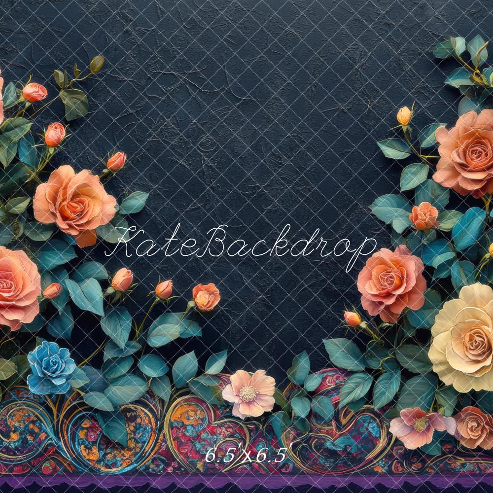 Kate Floral Roses Dark Backdrop Designed by Mini MakeBelieve