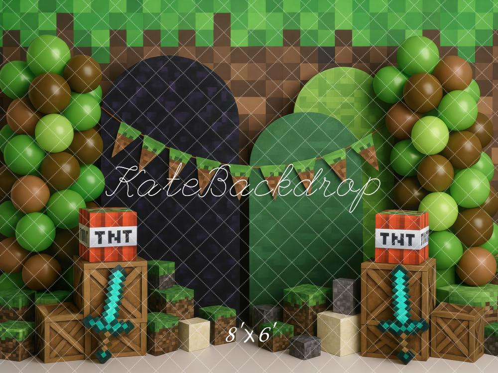 Kate Pixel Game Boxes Balloons Swords Backdrop Designed by Mini MakeBelieve