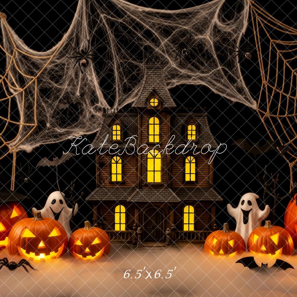 Kate Halloween Backdrop Haunted House Pumpkins Spider Webs Designed by Patty Roberts