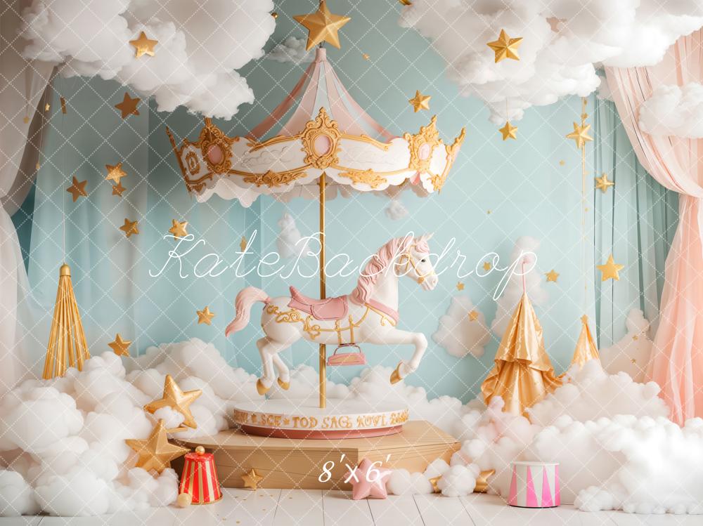 Kate Carousel Horse Clouds Stars Fleece Backdrop Designed by Emetselch - Kate Backdrop AU