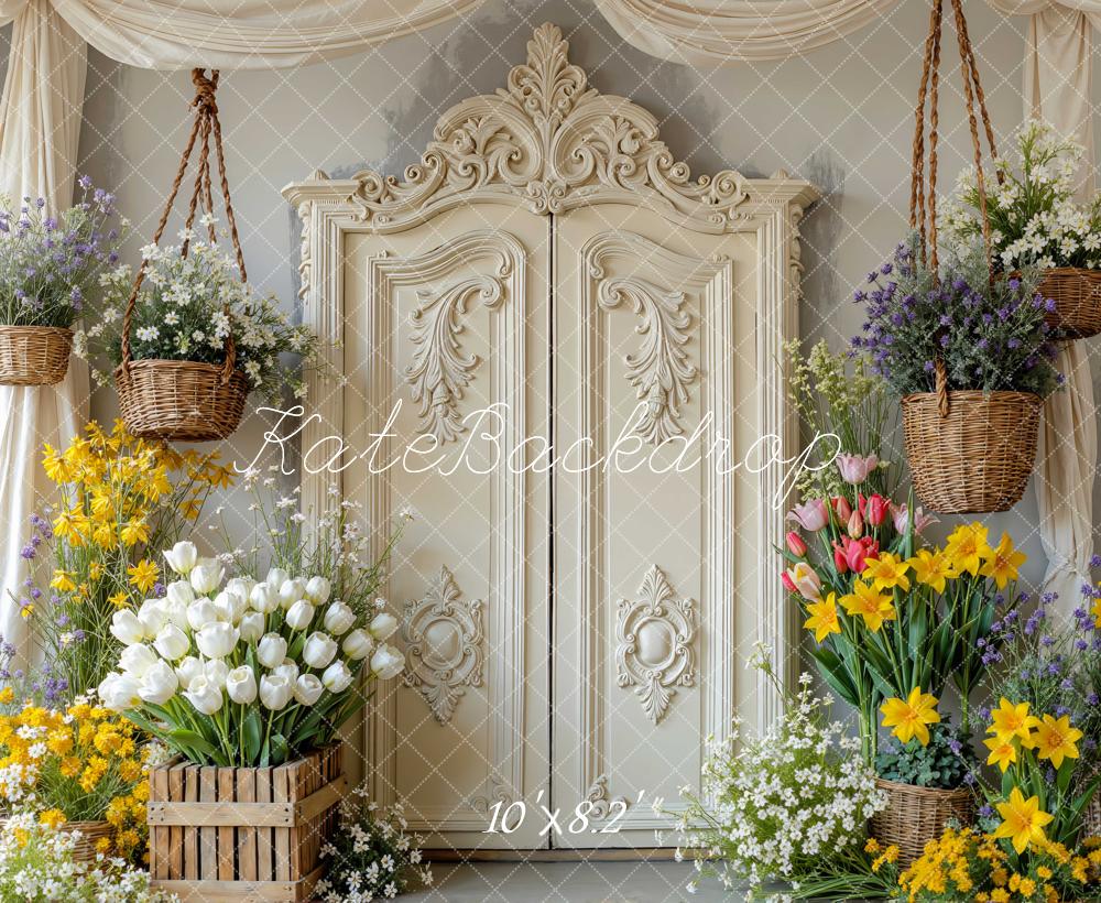 Kate Hanging Baskets Spring Flowers Door Backdrop Designed by Mini MakeBelieve