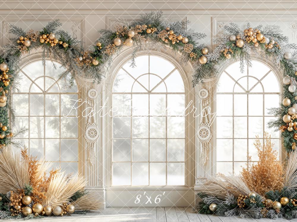Kate Christmas Arched Windows Fleece Backdrop Designed by Emetselch - Kate Backdrop AU