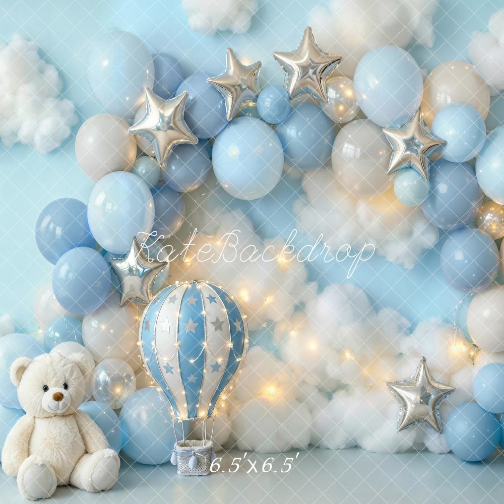 Kate Blue Balloons Clouds Teddy Bear Hot Air Backdrop Designed by Emetselch