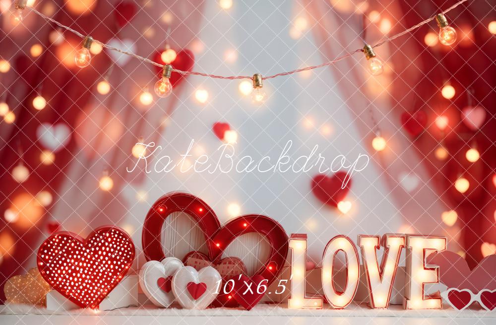 Kate Valentine Hearts Love Bokeh Fleece Backdrop Designed by Emetselch