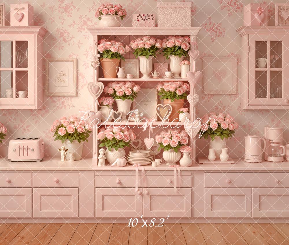 Kate Pink Kitchen Roses Cabinet Fleece Backdrop Designed by Emetselch