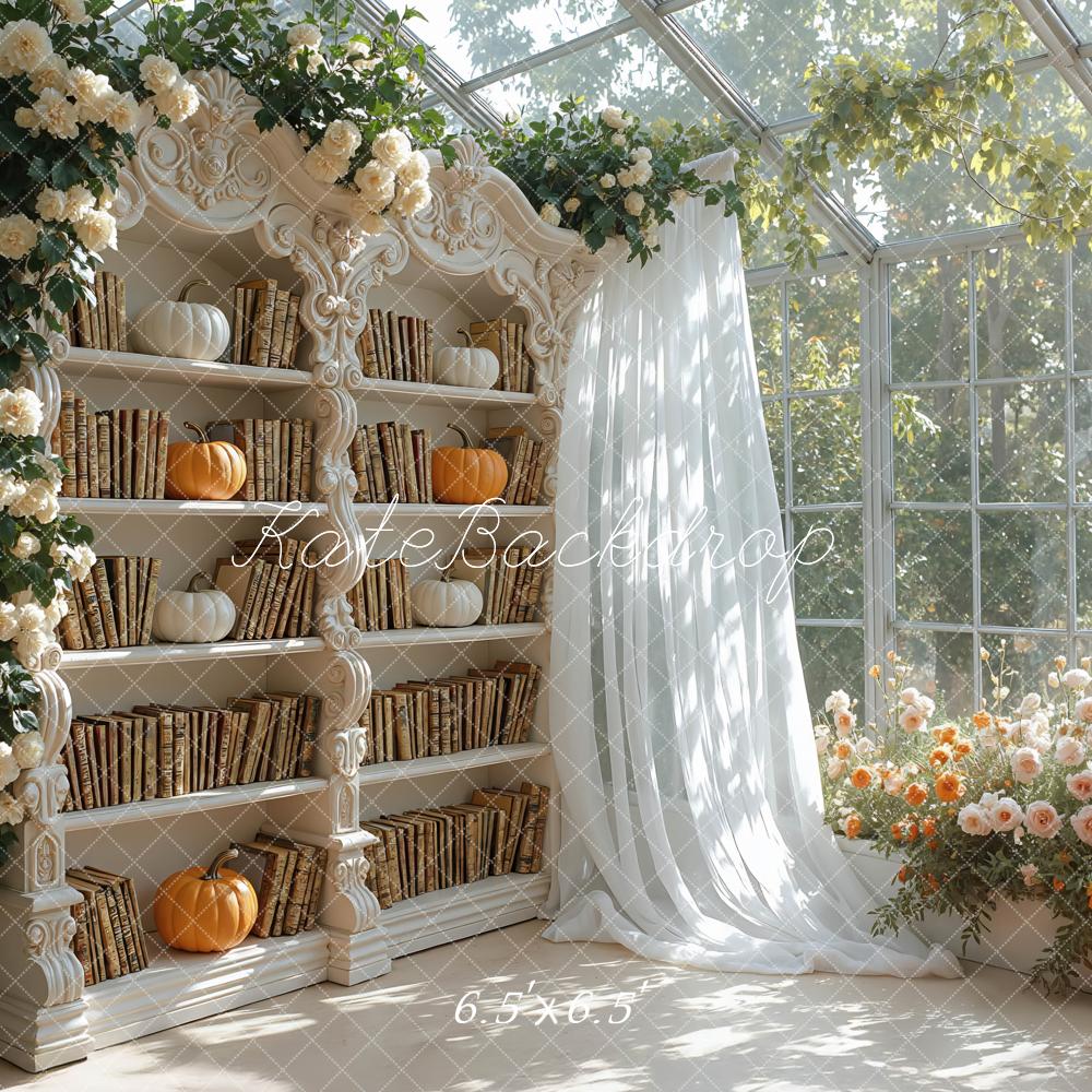 Kate Autumn Bookshelf Pumpkins Backdrop Designed by Mini MakeBelieve