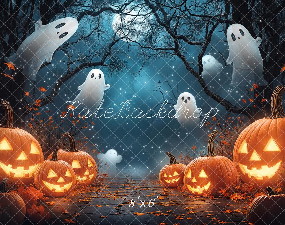 Kate Halloween Pumpkins Ghosts Fleece Backdrop Designed by Chain - Kate Backdrop AU