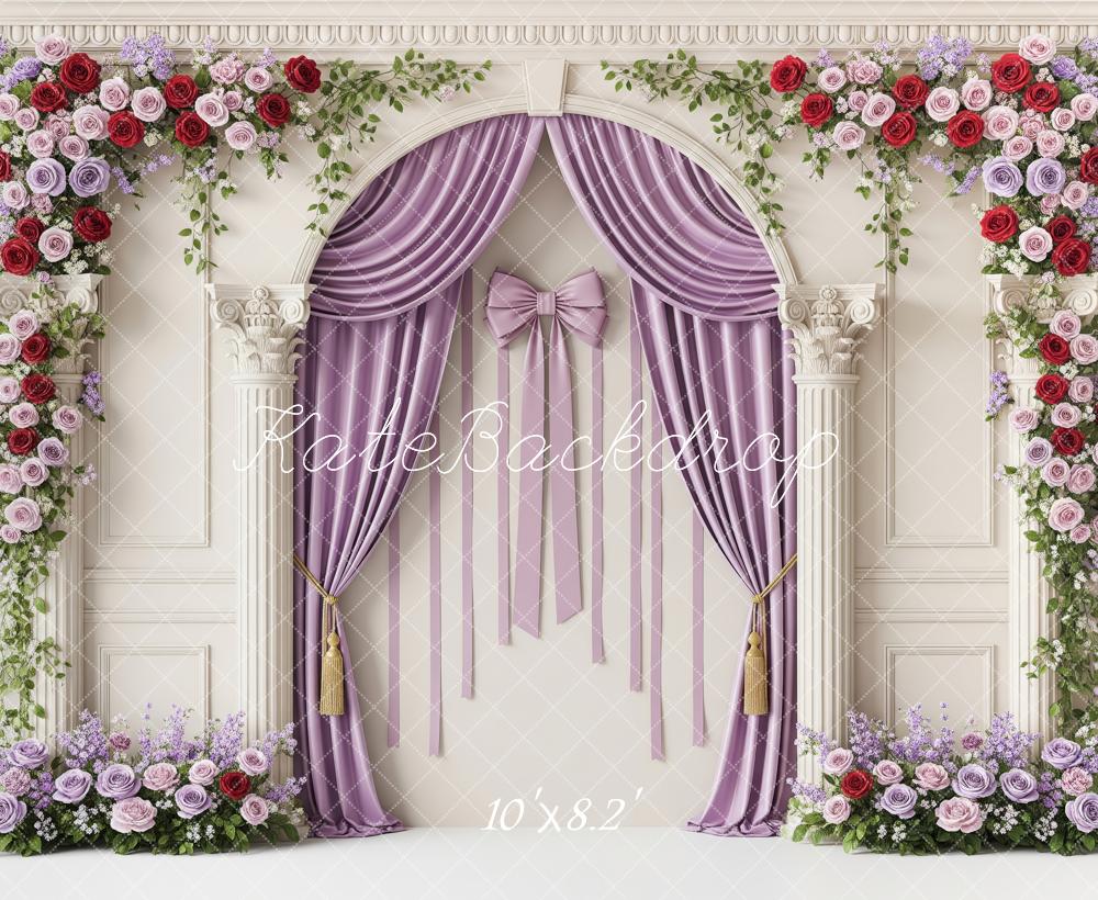 Kate Flower Arch Purple Drapes Backdrop Designed by Patty Roberts