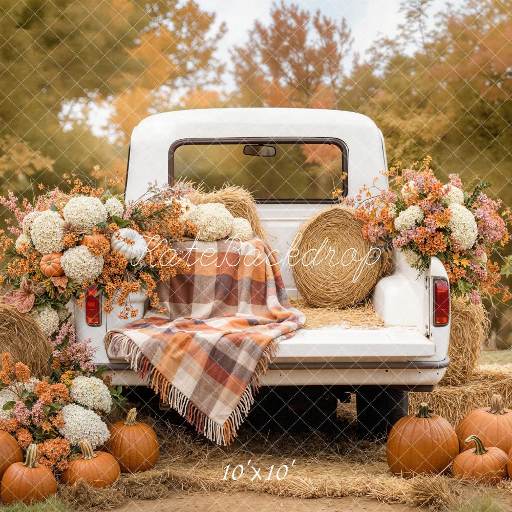 Kate Fall Truck Pumpkins Hay Backdrop Designed by Emetselch