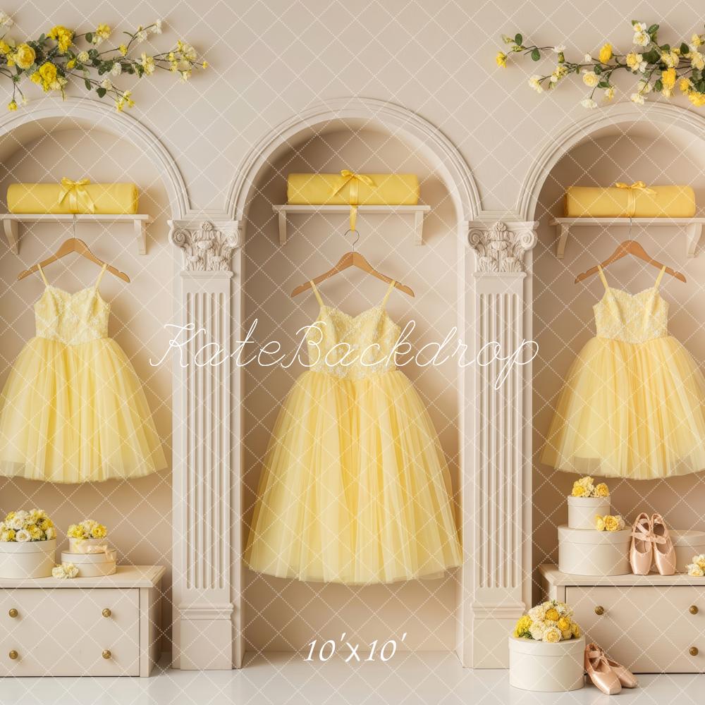 Kate Spring Yellow Dresses Classical Cabinets Backdrop Designed by Patty Roberts