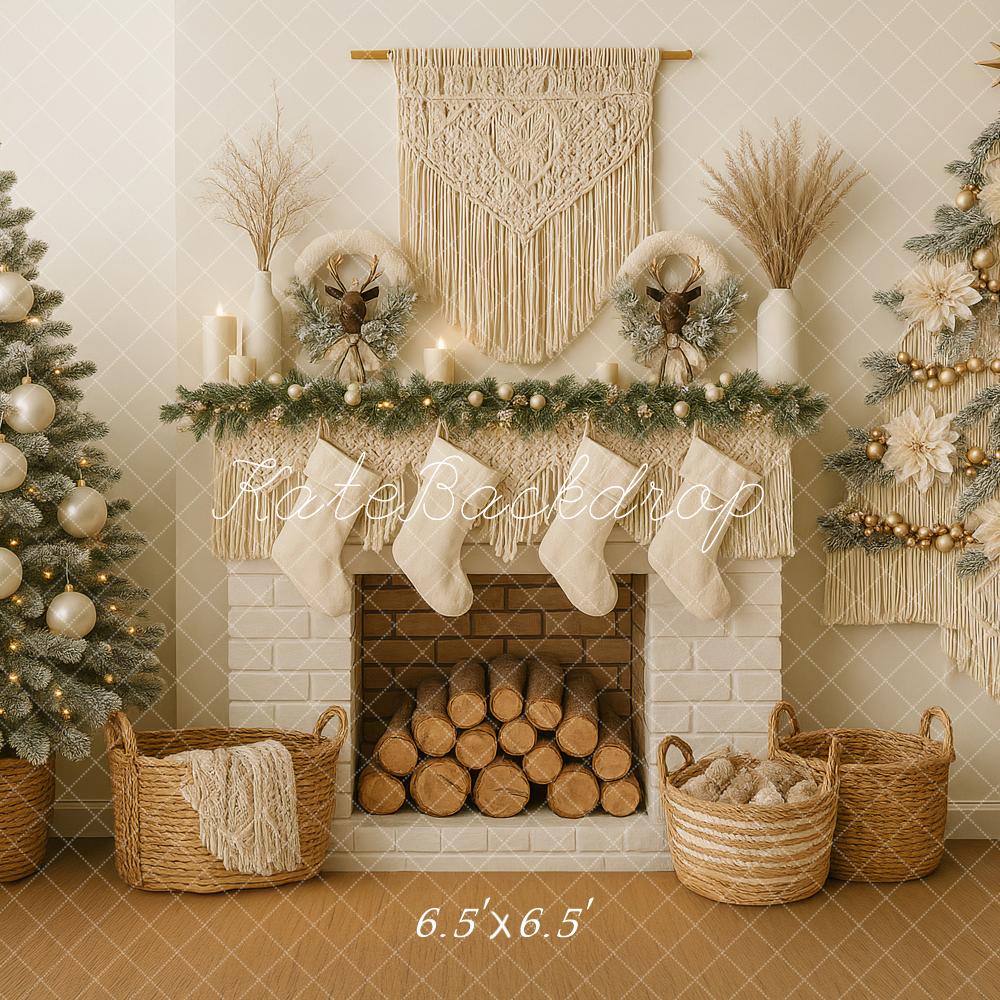 Kate Boho Christmas Trees Fireplace Backdrop Designed by Ashley Paul